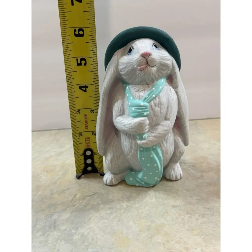 Vintage Hand Painted Bunny Rabbit Figurine Signed Lois Folk Art
